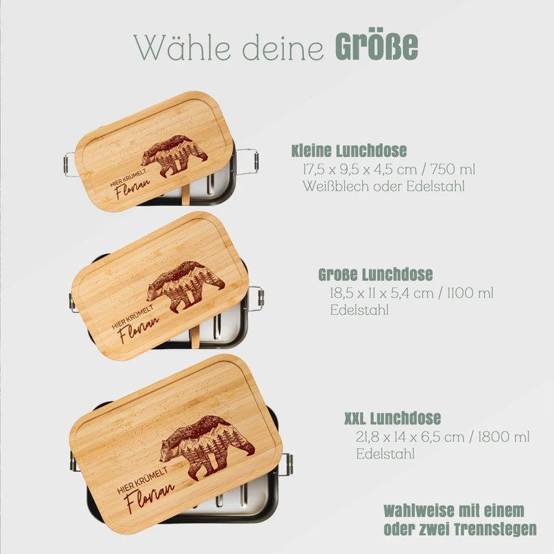 Brotdose Edelstahl personalisiert - Bär Berge