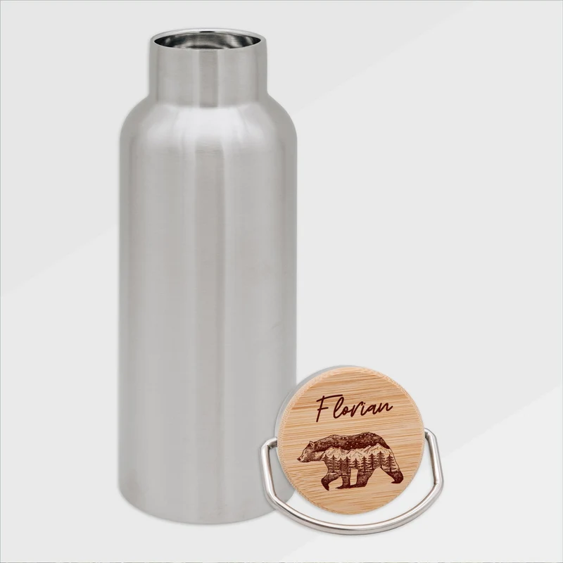 Trinkflasche Edelstahl personalisiert - Bär Berge