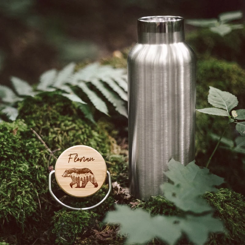 Trinkflasche Edelstahl personalisiert - Bär Berge