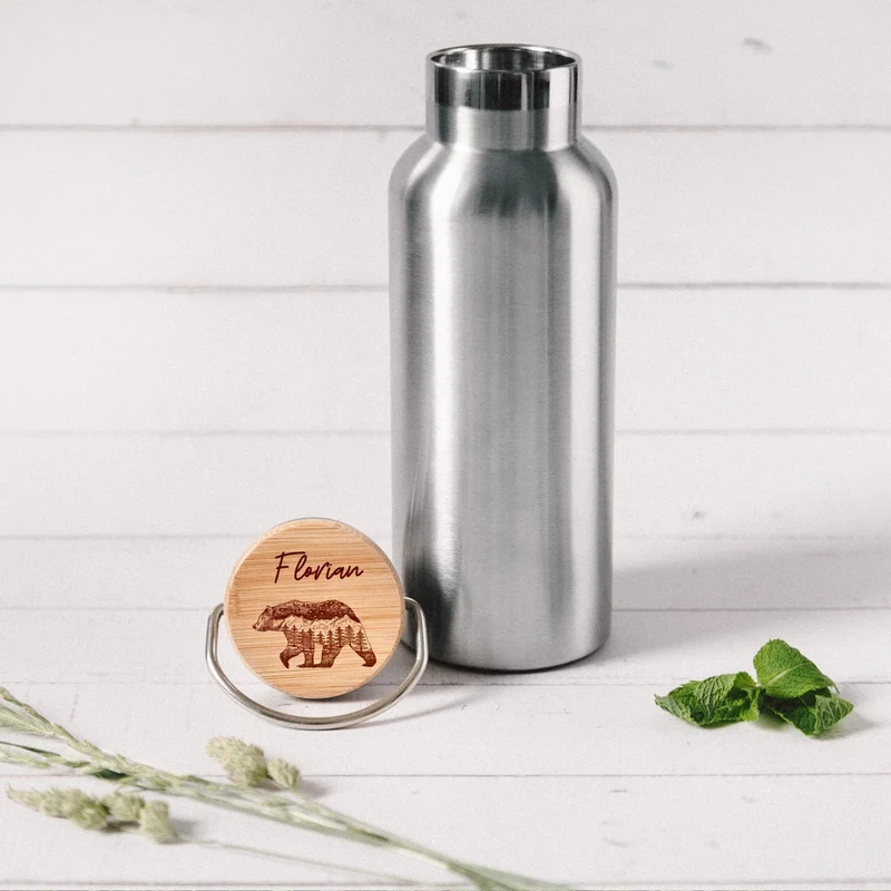 Trinkflasche Edelstahl personalisiert - Bär Berge
