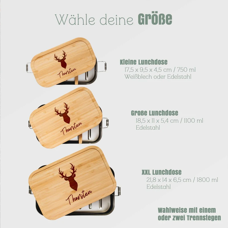 Brotdose Edelstahl personalisiert - Hirschkopf
