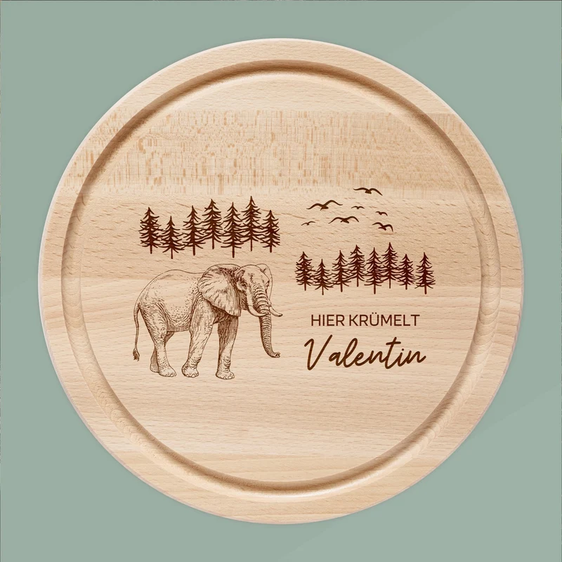 Rundes Holzbrett - Elefant Bäume