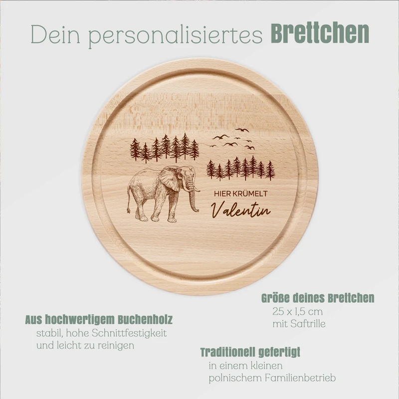 Rundes Holzbrett - Elefant Bäume