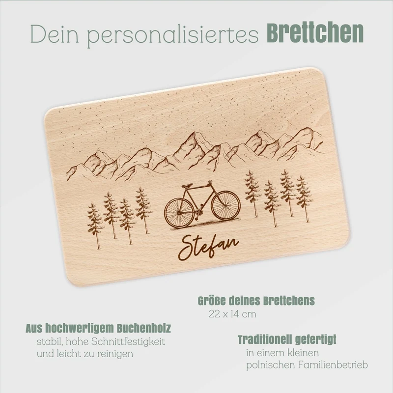 Frühstücksbrett Holz - Fahrrad Berge