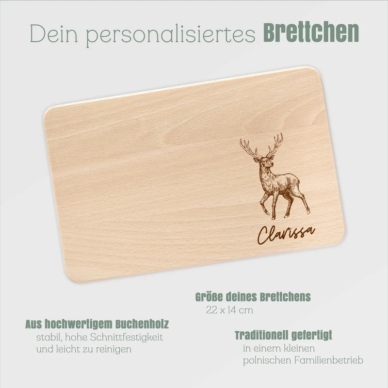 Frühstücksbrett Holz - Hirsch unten rechts