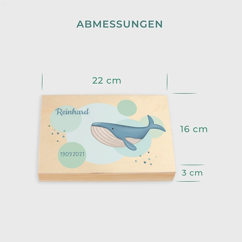 Kinderbesteck personalisiert mit Namen - Wal Motiv - Besteck mit Namen | Taufgeschenk für Kinder - Geschenk zur Taufe für Jungs & Mädchen, natur Kiste