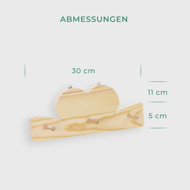 Hakenleiste aus Holz - mit 3 Garderobenhaken - FSC®