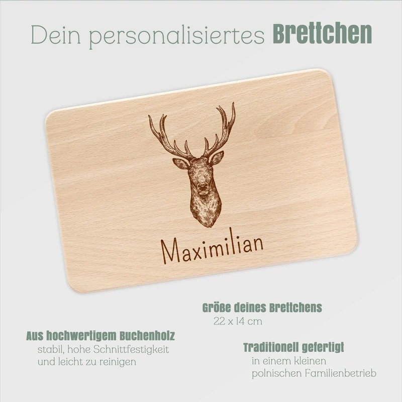 Frühstücksbrett Holz - Hirschkopf Zeichnung