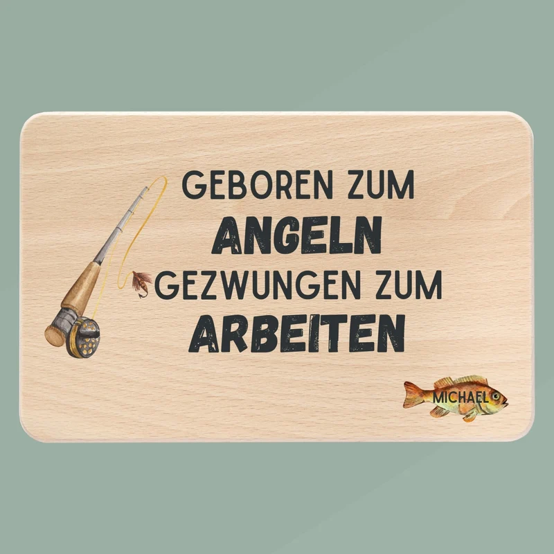 Frühstücksbrett Holz - Geboren zum Angeln farbig
