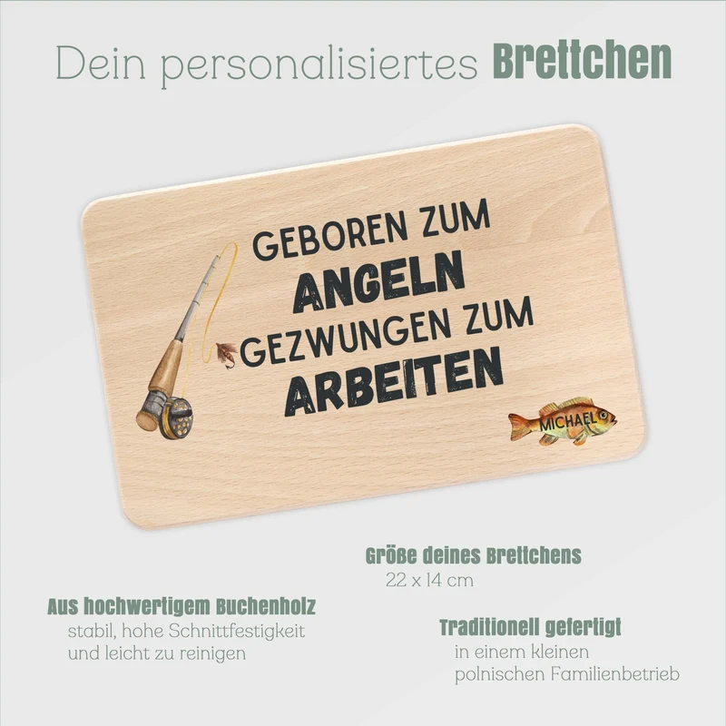 Frühstücksbrett Holz - Geboren zum Angeln farbig