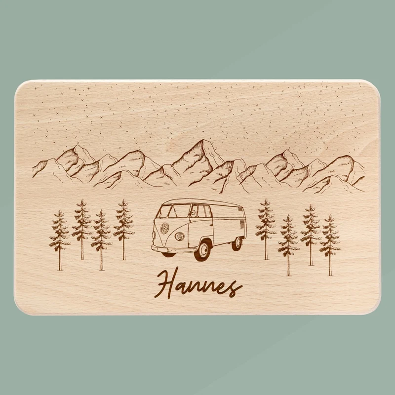 Frühstücksbrett Holz - Bus Berge