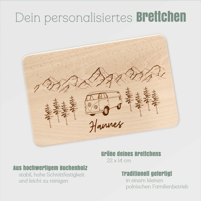 Frühstücksbrett Holz - Bus Berge