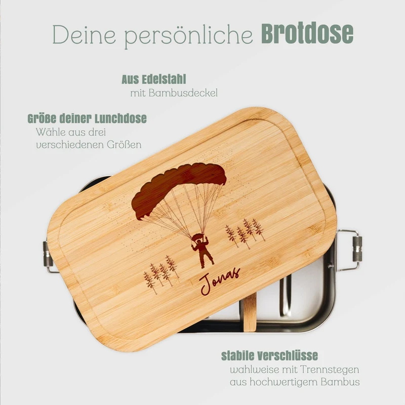 Brotdose Edelstahl personalisiert - Fallschirmsprung
