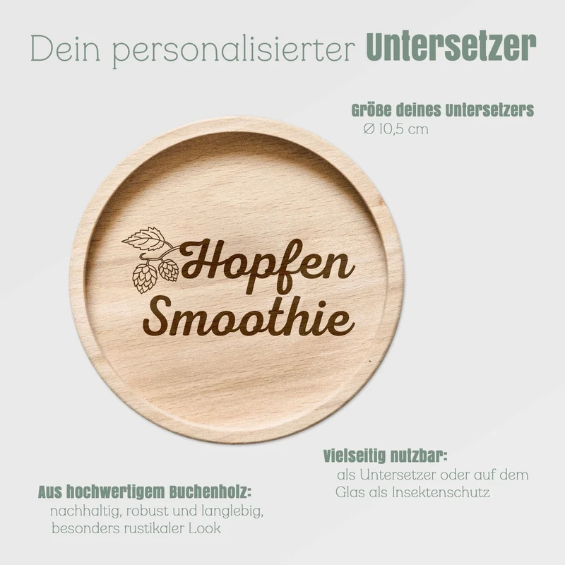 Glasuntersetzer Holz - Hopfen Smoothie