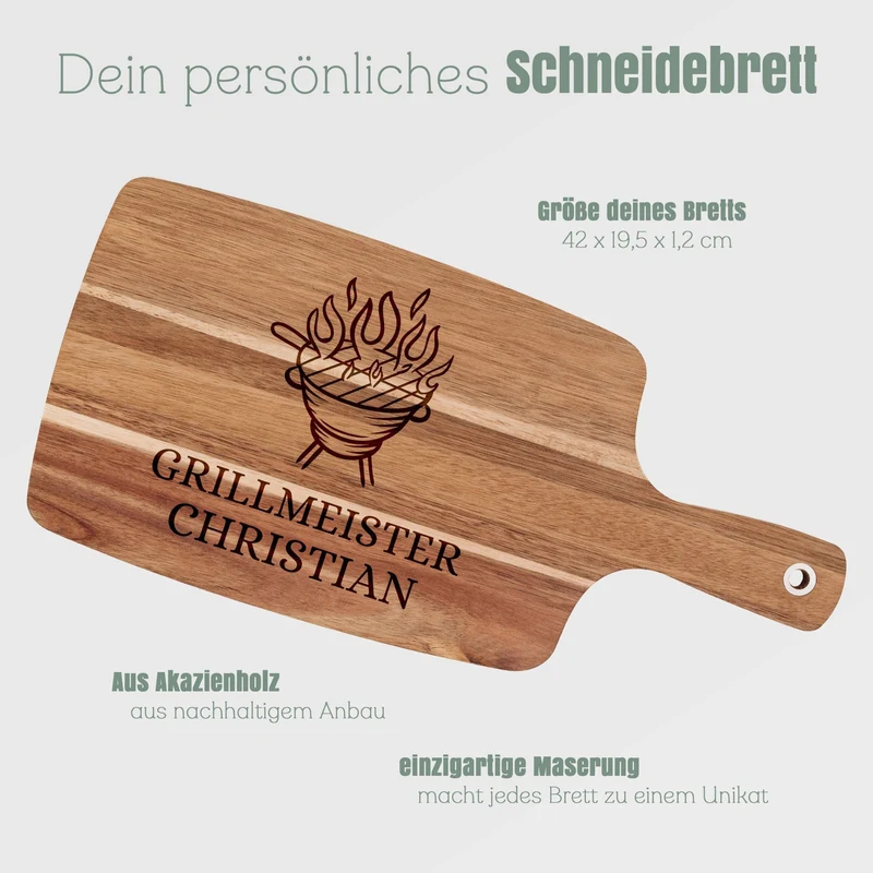 Akazienbrett mit Griff - Grill Grillmeister
