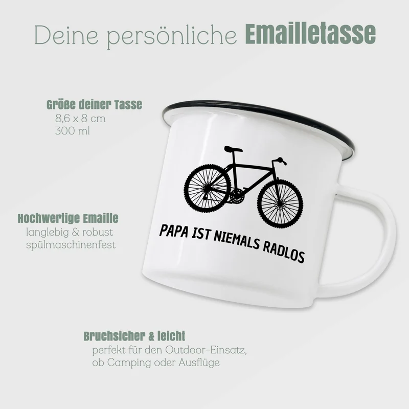 Emaille Tasse - Papa ist niemals radlos