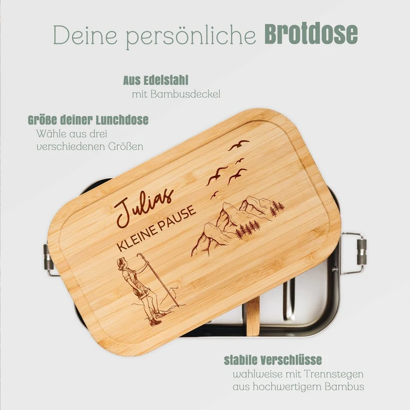 Brotdose Edelstahl personalisiert - Wanderin Kleine Pause