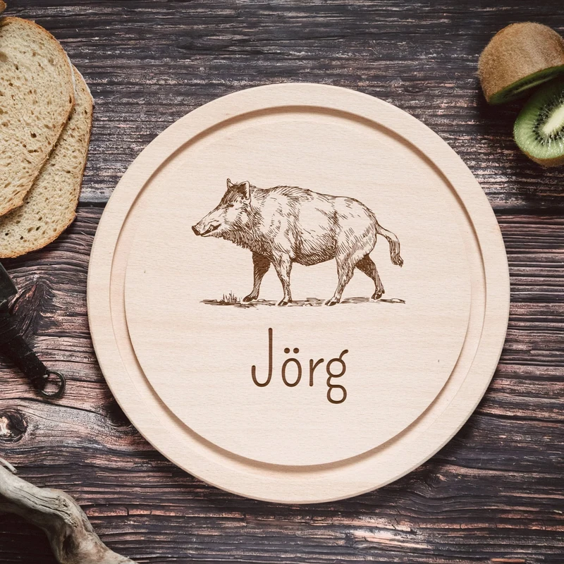 Rundes Holzbrett - Wildschwein