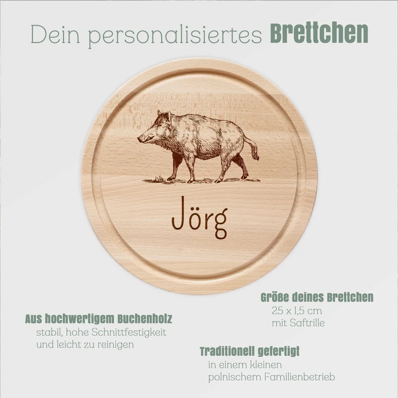 Rundes Holzbrett - Wildschwein