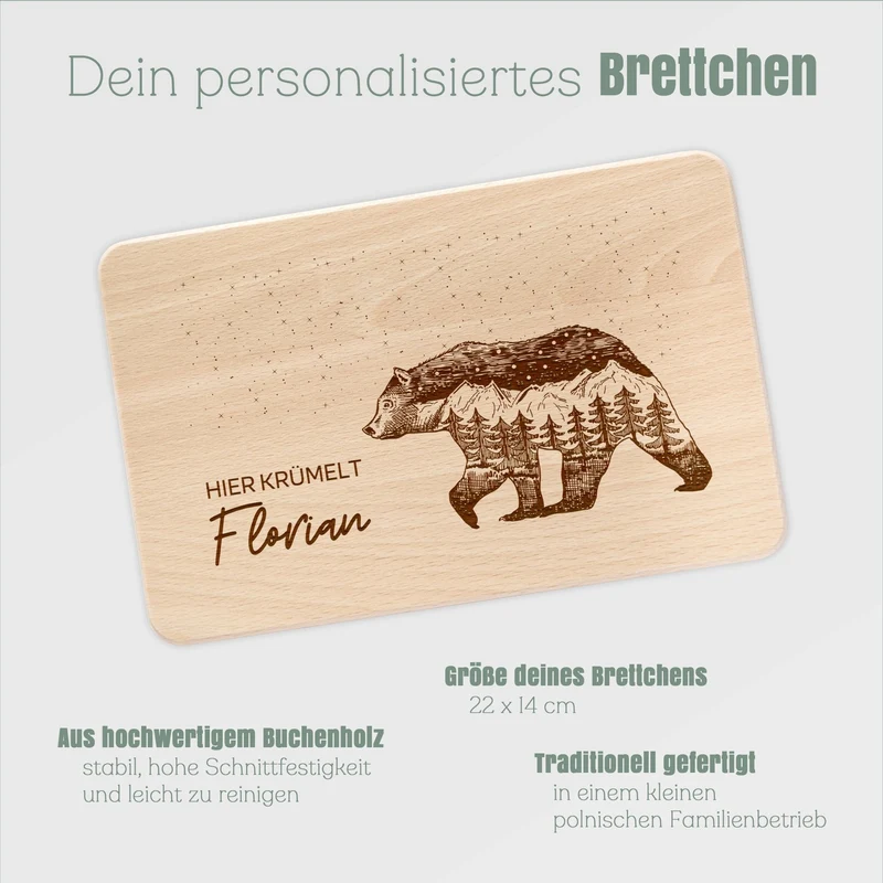 Frühstücksbrett Holz - Bär Berge