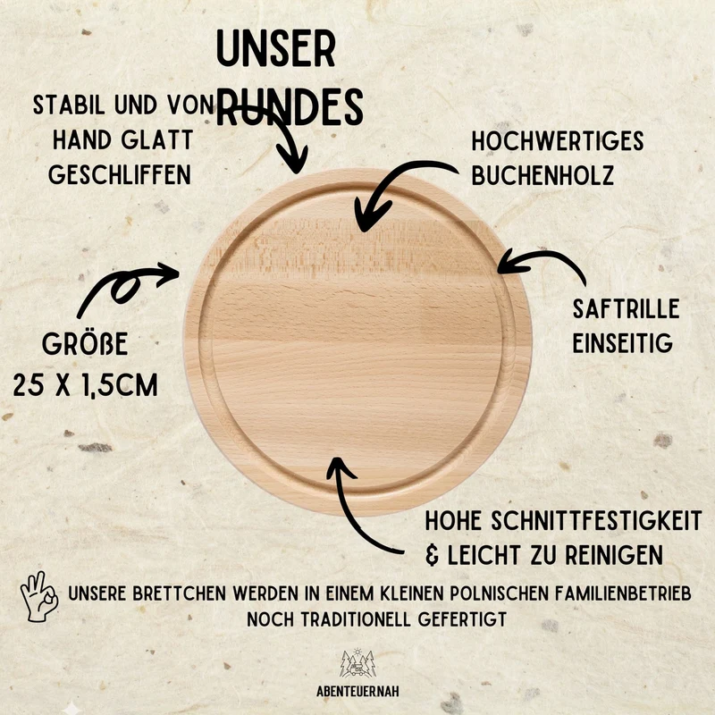 Rundes Holzbrett - Hirschkopf gezeichnet