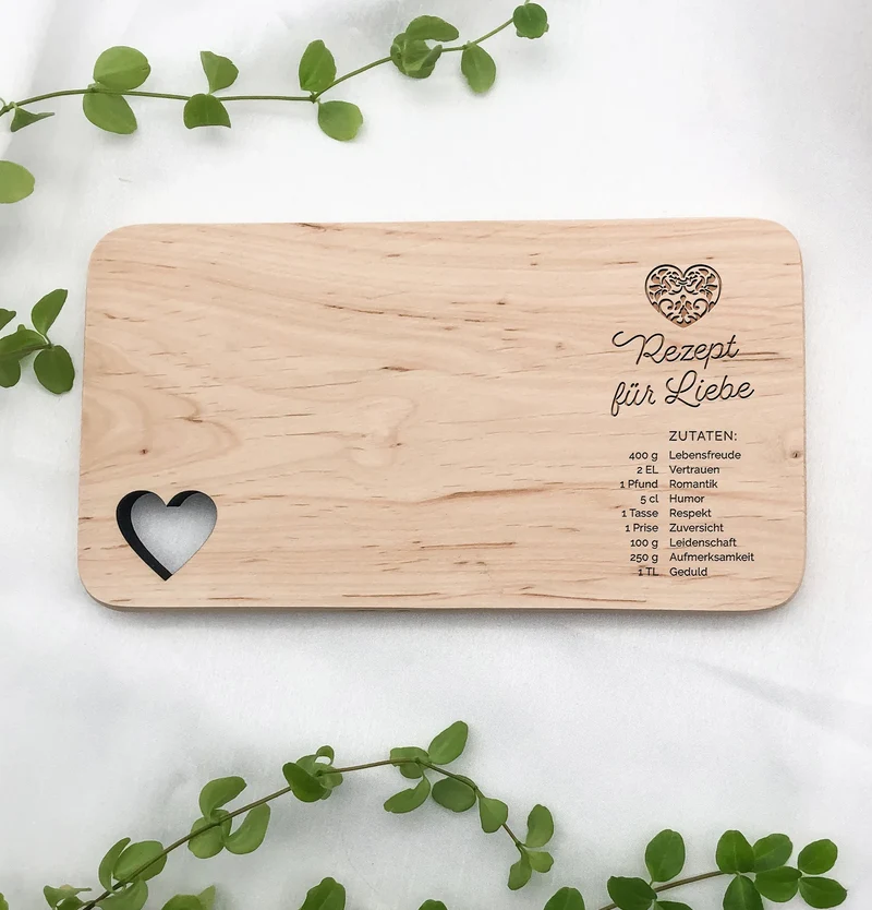 Frühstücksbrettchen "Rezept für die Liebe" – Personalisiertes Hochzeitsgeschenk für das Brautpaar