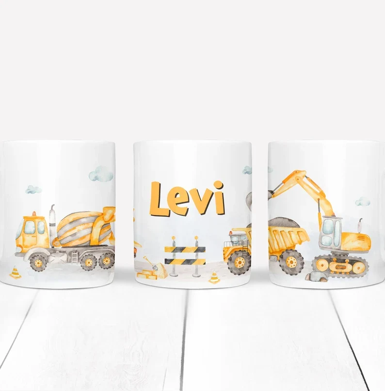 Personalisierte Bagger-Tasse mit Namen – Das perfekte Geschenk für kleine Baustellen-Fans 🚧