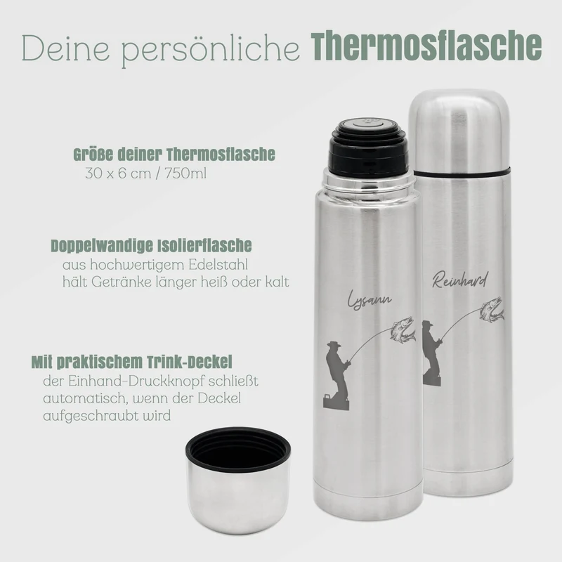 Thermosflasche Edelstahl personalisiert - Angler
