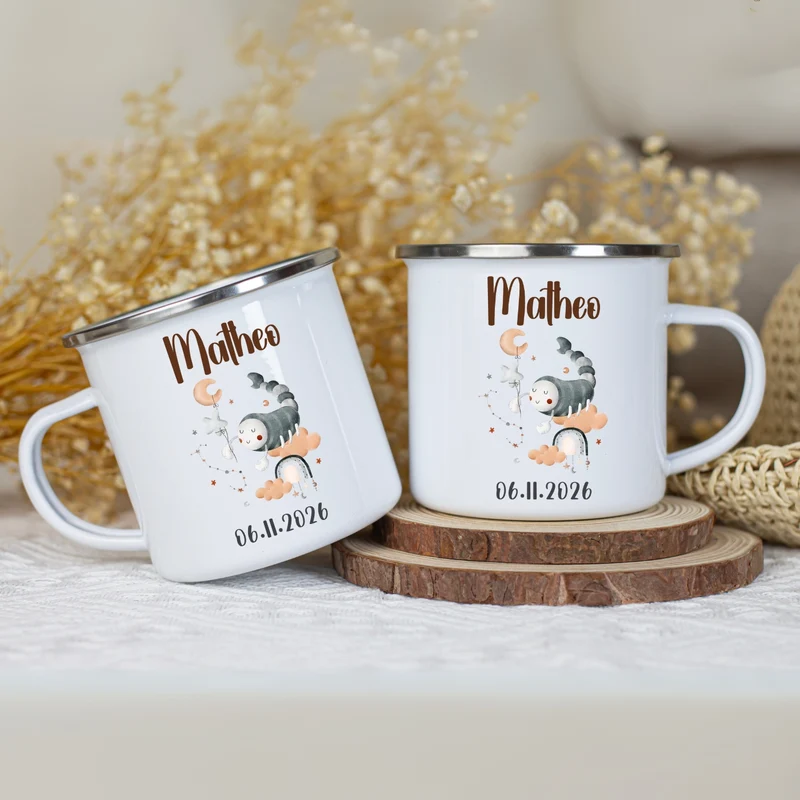 Emaille Tasse personalisiert – Sternzeichen Kindertasse mit Namen und Geburtsdatum – Bruchsicher