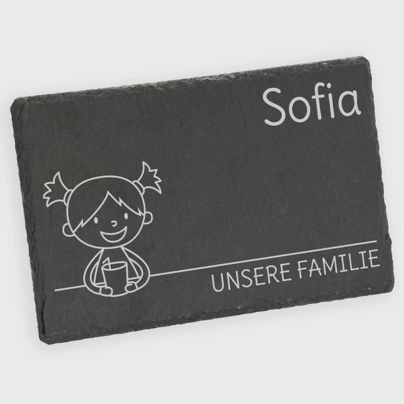 Frühstücksbrettchen für Kinder mit Gravur - Personalisiert mit Namen - Mittlere Tochter "Unsere Familie" | Schieferstein - Geschenk von Eltern