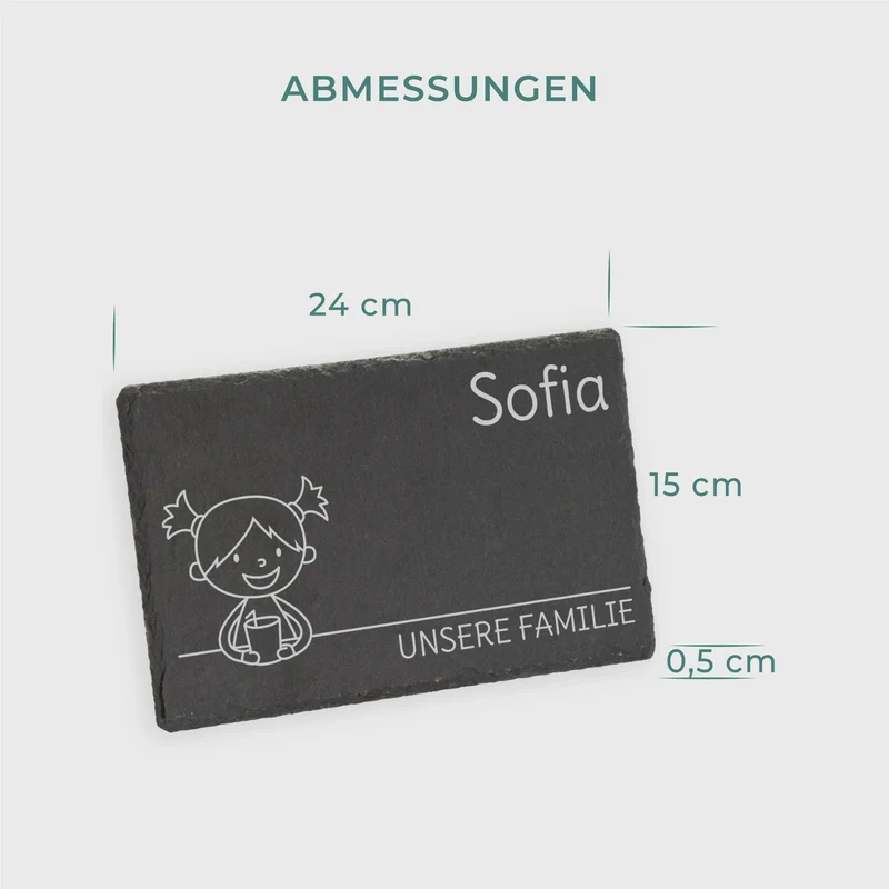 Frühstücksbrettchen für Kinder mit Gravur - Personalisiert mit Namen - Mittlere Tochter "Unsere Familie" | Schieferstein - Geschenk von Eltern