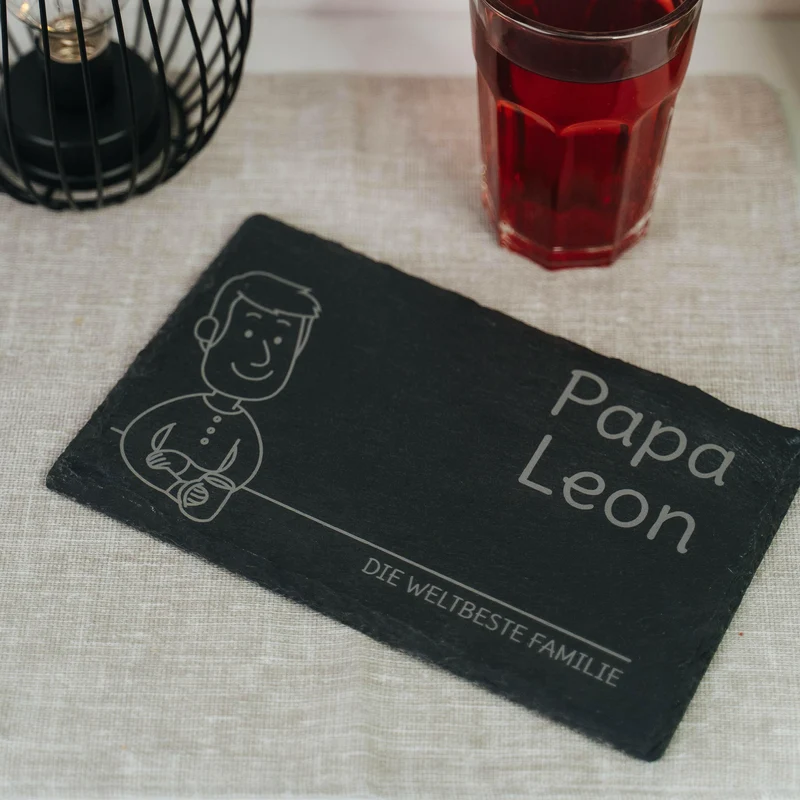 Frühstücksbrettchen mit Gravur - Personalisiert mit Namen - Papa "Unsere Familie" | Schieferstein - Geschenk zum Vatertag, Geburtstag & Namenstag