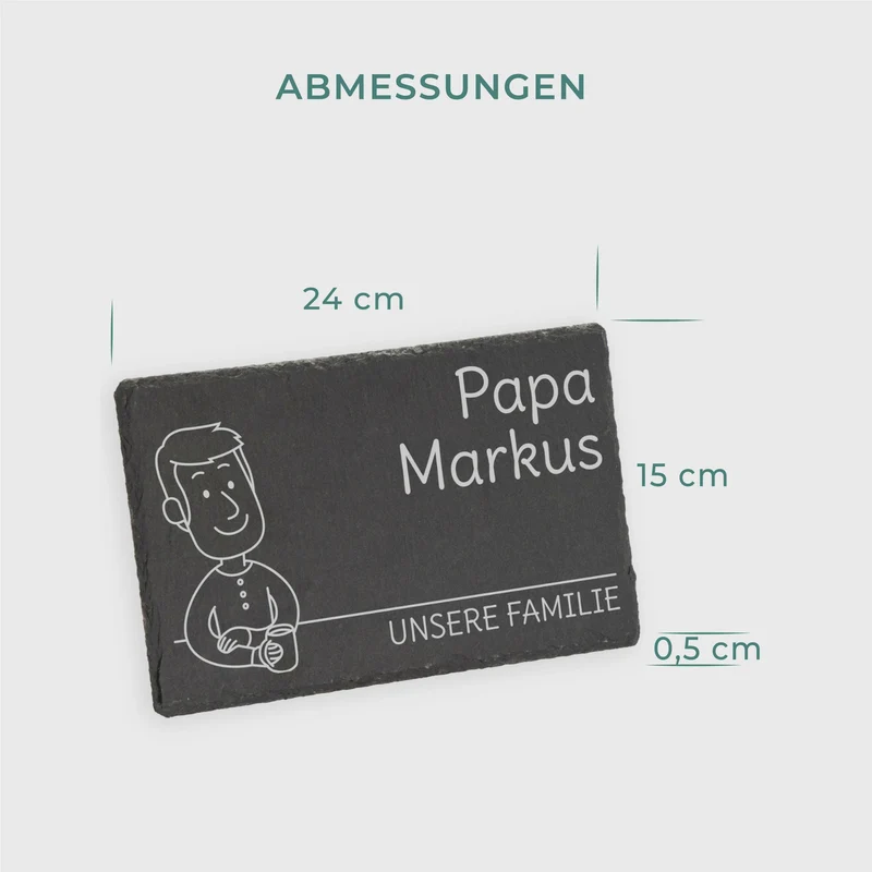 Frühstücksbrettchen mit Gravur - Personalisiert mit Namen - Papa "Unsere Familie" | Schieferstein - Geschenk zum Vatertag, Geburtstag & Namenstag