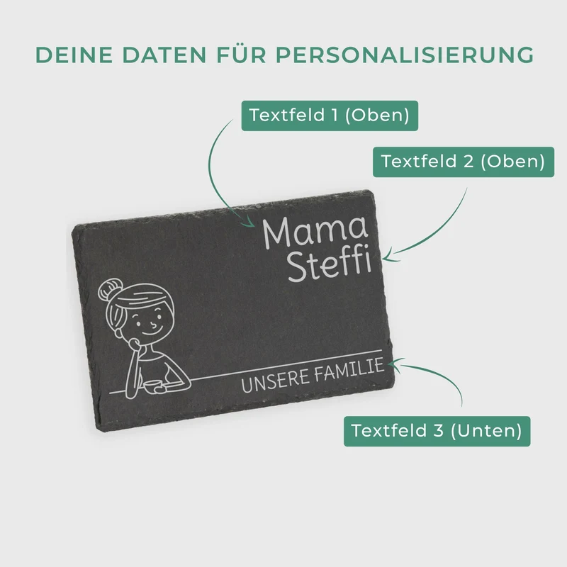 Frühstücksbrettchen mit Gravur - Personalisiert mit Namen - Mama "Unsere Familie" | Schieferstein - Geschenk zum Muttertag, Geburtstag, Namenstag