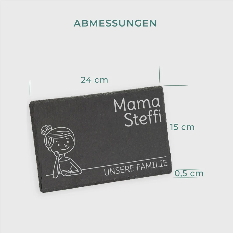 Frühstücksbrettchen mit Gravur - Personalisiert mit Namen - Mama "Unsere Familie" | Schieferstein - Geschenk zum Muttertag, Geburtstag, Namenstag