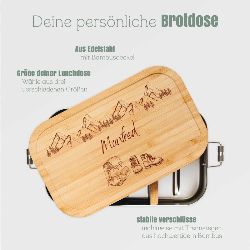 Brotdose Edelstahl personalisiert - Wanderausrüstung Berge