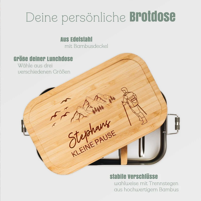 Brotdose Edelstahl personalisiert - Wanderer Kleine Pause