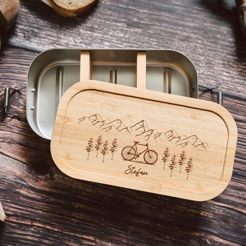 Brotdose Edelstahl - Fahrrad Berge