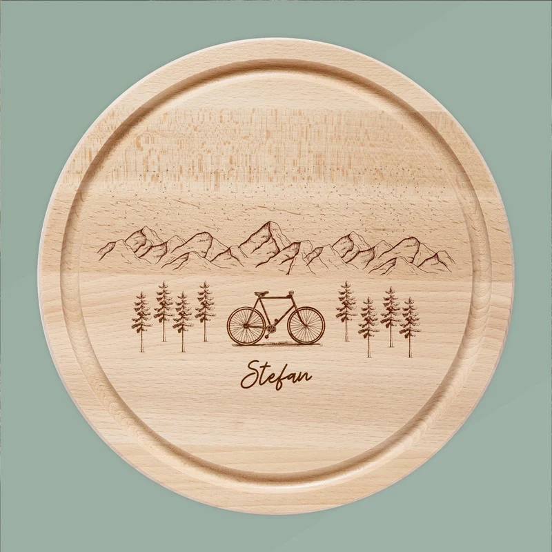 Rundes Holzbrett - Fahrrad Berge