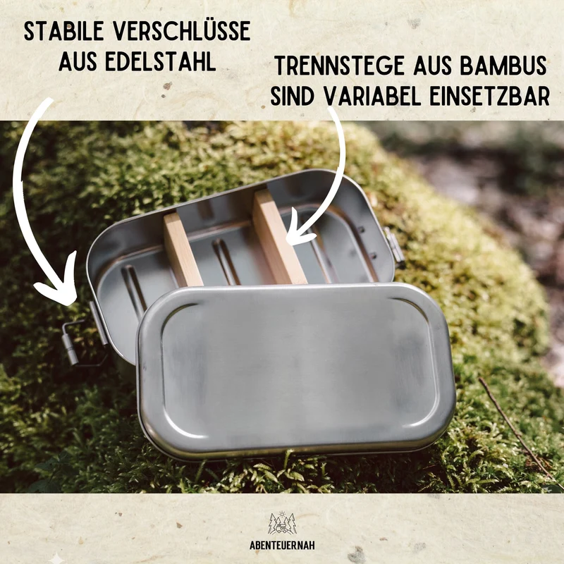 Brotdose Edelstahl silber - Fahrrad Berge