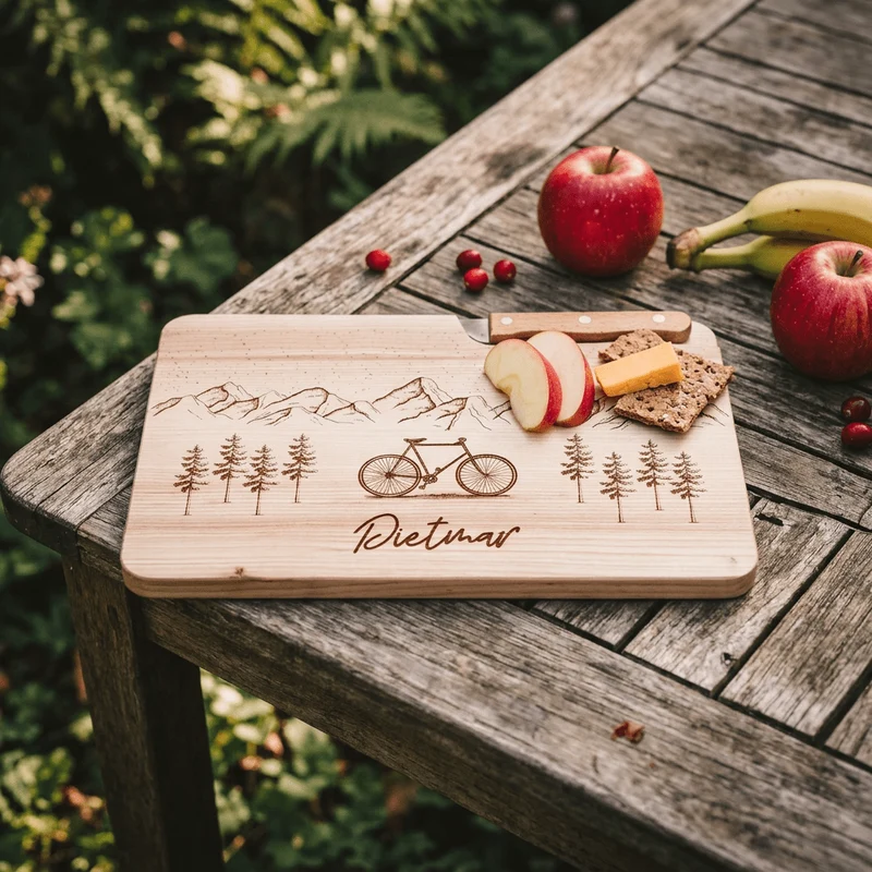 Brotzeitbrett mit Messer - Fahrrad Berge
