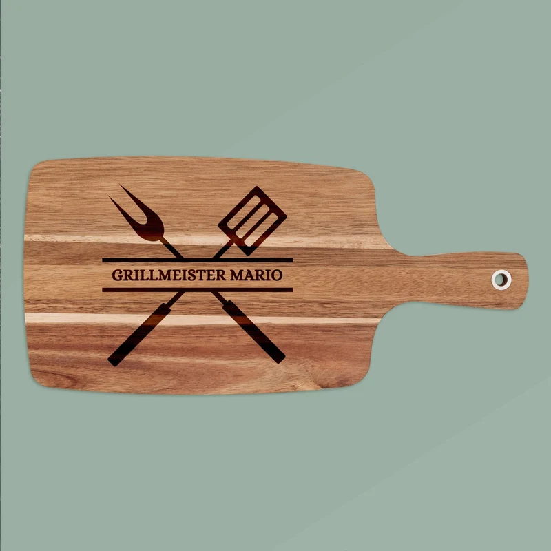 Akazienbrett mit Griff - Grillbesteck Grillmeister
