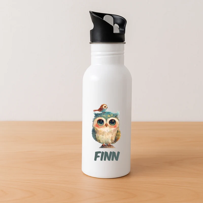 Personalisierte Kinder Trinkflasche mit Strohhalm bunte Tiere