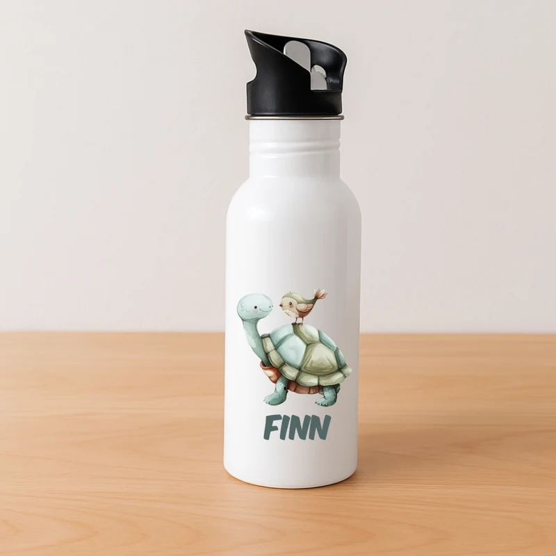 Personalisierte Kinder Trinkflasche mit Strohhalm bunte Tiere