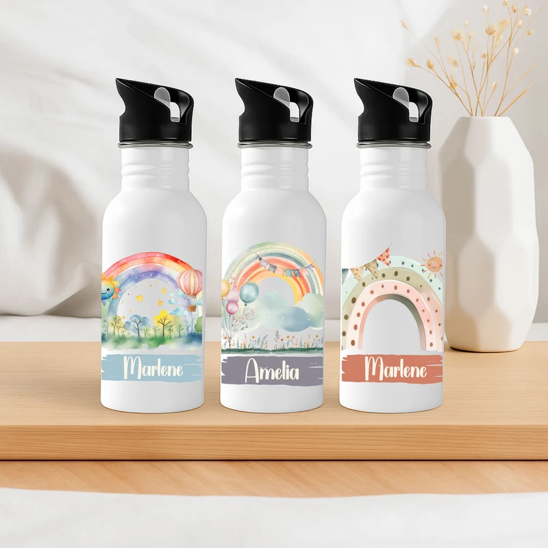 Personalisierte Kinder Trinkflasche Regenbogen