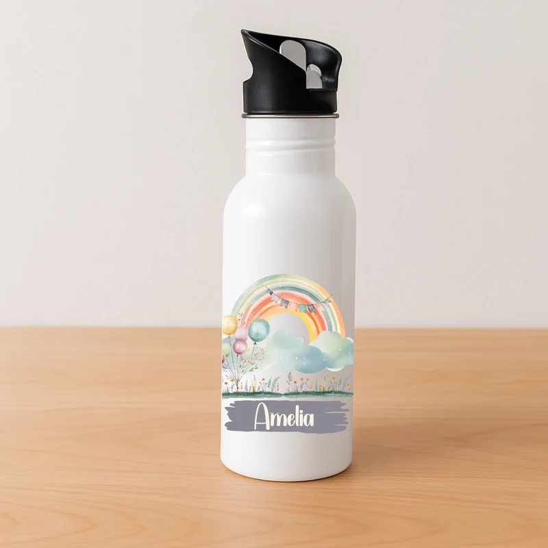 Personalisierte Kinder Trinkflasche Regenbogen