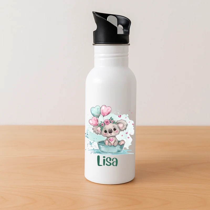 Personalisierte Kinder Trinkflasche Tierchen mit Luftballon
