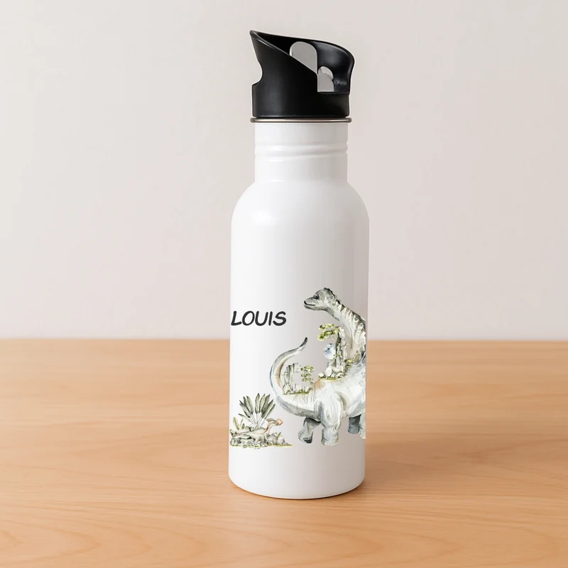 Kinder Trinkflasche mit Dino Motiven und Namen