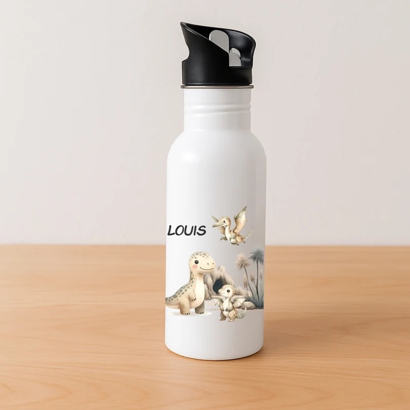 Kinder Trinkflasche mit Dino Motiven und Namen