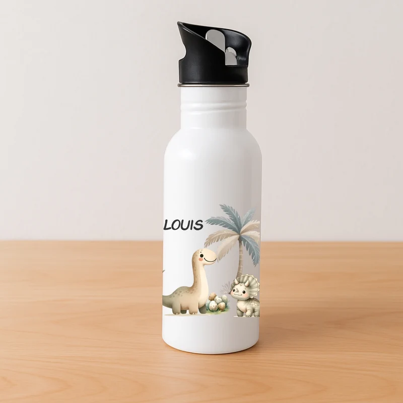 Kinder Trinkflasche mit Dino Motiven und Namen